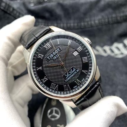 Tissot Le Locle Automatic Watch – Stainless Steel Case, White Dial with Roman Numerals, Black Leather Strap