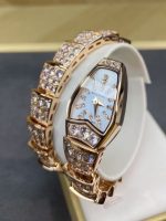 Bvlgari Serpenti – Women's Rose Gold Diamond Bracelet Watch with White Mother-of-Pearl Dial and Full Pave Setting