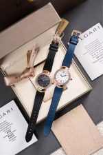 Bvlgari Serpenti – Women's Rose Gold Diamond Watch Set with White & Blue Dials, Leather Straps, and Swiss Movement