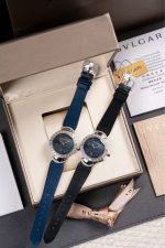 Bvlgari Serpenti – Women's Dual Watch Set with Starry Night Dials, Diamond Bezels, and Leather Straps in Blue & Black