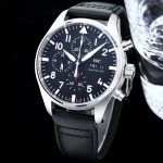 IWC Schaffhausen Pilot’s Watch Chronograph – Black Dial with Date & Day Display, Leather Strap