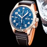IWC Schaffhausen Pilot’s Watch Chronograph – Blue Dial with Rose Gold Case & Brown Leather Strap