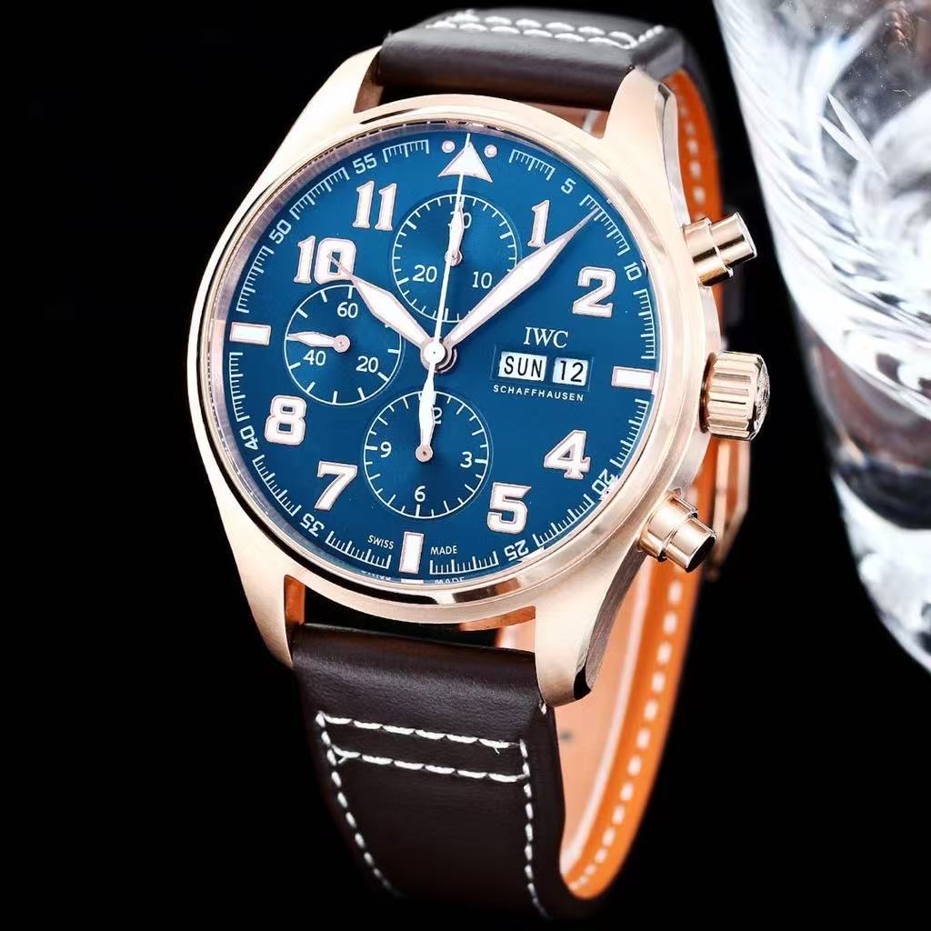 微信图片_20250925193413_5385_76 IWC Schaffhausen Pilot’s Watch Chronograph – Blue Dial with Rose Gold Case & Brown Leather Strap - 图片 1