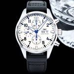 IWC Schaffhausen Pilot’s Watch Chronograph – White Dial with Blue Hands and Black Leather Strap