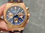 Audemars Piguet Royal Oak – Men's Blue Tapisserie Dial with 18K Rose Gold Case and Leather Strap, Automatic Chronograph