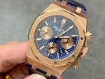 Audemars Piguet Royal Oak – Men's Blue Tapisserie Dial with 18K Rose Gold Case and Leather Strap, Automatic Chronograph - 图片 7