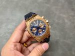Audemars Piguet Royal Oak – Men's Blue Tapisserie Dial with 18K Rose Gold Case and Leather Strap, Automatic Chronograph - 图片 6