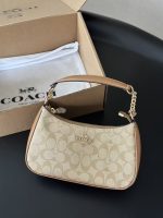 COACH Signature Chain Handle Bag – Beige Monogram Canvas, Gold-Tone Chain Strap, Mini Crossbody, Designer Handbag - 图片 10