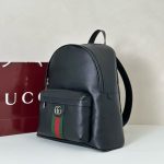 Gucci-Style Ophidia Mini Backpack – Black Leather with Red & Green Web Stripe, Gold-Tone Double G Buckle & Front Pocket - 图片 10