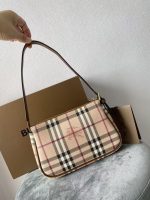 Burberry Mini Top Handle Bag – Iconic Check Pattern, Leather Trim, Gold Hardware, Designer Handbag