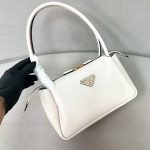 Prada-Style White Leather Top-Handle Bag – Minimalist Design with Gold-Tone Triangular Logo - 图片 6