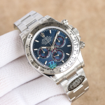 Rolex Daytona Replica Watch – Blue Dial with Red Accents, Stainless Steel Oyster Bracelet