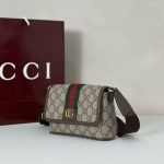 Gucci-Style Ophidia Mini Crossbody Bag – Beige GG Monogram Canvas with Red & Green Web Stripe, Gold-Tone Double G Buckle & Adjustable Strap - 图片 3