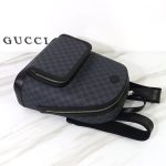 Gucci-Style GG Supreme Backpack – Dark Blue & Black Monogram Canvas with Leather Trim & Oval Logo Patch - 图片 8