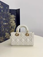 Dior Lady Dior Mini Bag – White Quilted Leather, Gold-Tone Hardware, Iconic CD Rings, Designer Tote