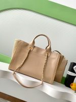 Chanel-Style Tote Bag –  Leather with Raffia Trim & Embroidered “CHANEL PARIS” Logo