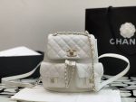 Chanel-Style Mini Backpack – Quilted Leather with Dual CC Logo Pockets & Chain Detail (Multi-Color Available)