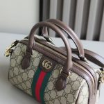 Gucci-Style Top Handle Mini Bag – Beige GG Monogram Canvas with Red & Green Web Stripe, Double G Buckle & Brown Leather Trim - 图片 8