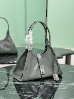 Prada-Style Leather & Nylon Tote Handbag – Minimalist Top Handle Bag with Triangular Logo – Designer-Inspired Shoulder Bag for Women