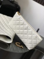 Saint Laurent-Style Quilted Tote Bag Set – Burgundy Leather with Gold-Tone YSL Logo + Matching Clutch - 图片 6