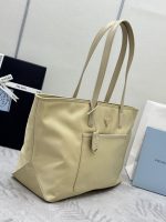 Prada-Style Leather & Nylon Tote Handbag – Minimalist Top Handle Bag with Triangular Logo – Designer-Inspired Shoulder Bag for Women - 图片 7