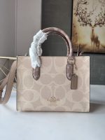 COACH Signature Tote Bag – Soft Pink, Classic Monogram Print, Leather Top Handle, Everyday Designer Handbag