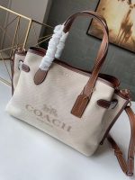 COACH City Tote Bag – Beige Canvas, Brown Leather Trim, Logo Embossing, Everyday Designer Tote - 图片 5