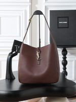 Saint Laurent-Style Tote Bag – Burgundy Quilted Leather with Metallic YSL Logo & Dual Handles – Designer-Inspired Work & Travel Bag for Women