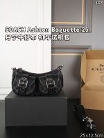 COACH Ashton Baguette 25 – Denim Canvas, Motorcycle-Style Buckles, Iconic Signature Print, Mini Crossbody Bag