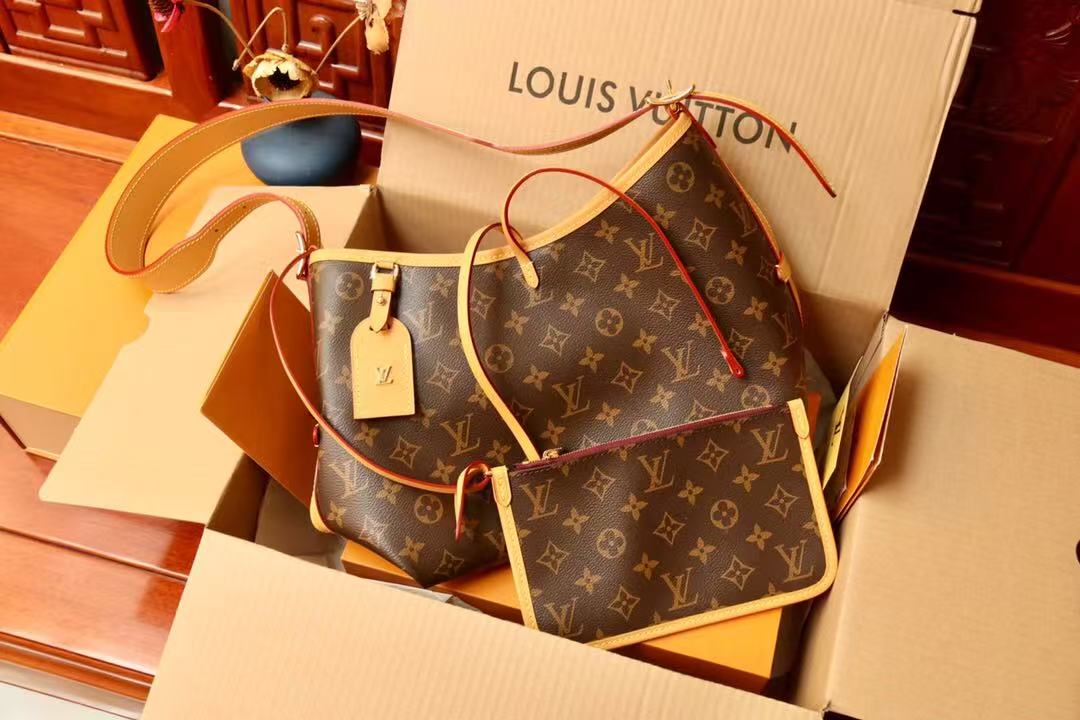 5d20e77a07f8e2c8551d533896e6e0a7 Louis Vuitton-Style Neverfull Tote Bag – Brown Monogram Canvas with Tan Leather Trim & Removable Shoulder Strap - 图片 1