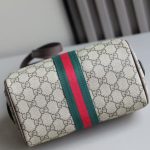 Gucci-Style Top Handle Mini Bag – Beige GG Monogram Canvas with Red & Green Web Stripe, Double G Buckle & Brown Leather Trim - 图片 7