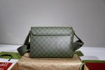 Gucci-Style GG Supreme Crossbody Bag – Green Monogram Canvas with Leather Trim, Classic Design & Adjustable Strap
