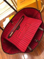 Louis Vuitton-Style Neverfull Tote Bag – Damier Checkered Canvas with Red Lining & Brown Leather Trim - 图片 7