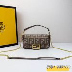 Fendi-Style Mini Bag – Brown FF Monogram Canvas with Gold-Tone Chain Strap, Iconic FF Lock Clasp & Top Handle