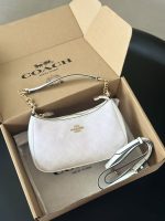 COACH Mini Leather Crossbody Bag – White Pebbled Leather, Gold-Tone Chain Handle, Compact Designer Handbag