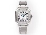 Cartier Santos-Dumont – Men's Stainless Steel Automatic Watch with White Dial, Roman Numerals, and Integrated Bracelet