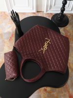 Saint Laurent-Style Quilted Tote Bag Set – Burgundy Leather with Gold-Tone YSL Logo + Matching Clutch - 图片 9
