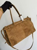 Prada-Style Caramel Leather Shoulder Bag – Minimalist Design with Triangular Logo