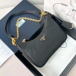 Prada-Style Leather & Nylon Tote Handbag – Minimalist Top Handle Bag with Triangular Logo – Designer-Inspired Shoulder Bag for Women