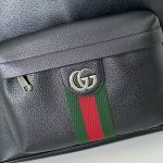Gucci-Style Ophidia Mini Backpack – Black Leather with Red & Green Web Stripe, Gold-Tone Double G Buckle & Front Pocket - 图片 7