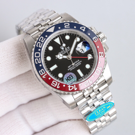 Rolex GMT-Master II Replica Watch – Pepsi Blue & Red Bezel, Black Dial, Stainless Steel Oyster Bracelet
