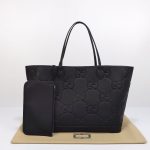 Gucci-Style Oversized Tote Bag – Black Embossed GG Leather with Matching Zippered Card Holder