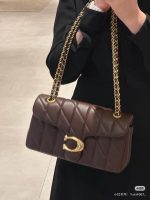 COACH C Logo Quilted Shoulder Bag – Dark Brown Leather, Gold-Tone Chain Strap, Signature C Clasp, Designer Flap Bag - 图片 5