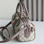 Gucci-Style Top Handle Mini Bag – Beige GG Monogram Canvas with Red & Green Web Stripe, Double G Buckle & Brown Leather Trim - 图片 6