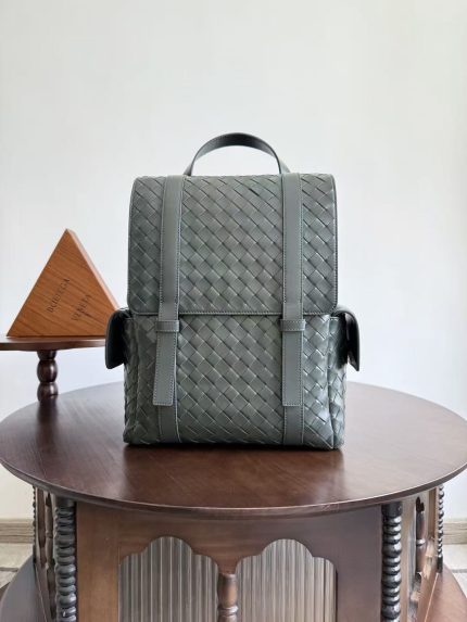 Bottega Veneta Green Intrecciato Backpack – Iconic Weave, Structured Design, Leather Rucksack, Designer Bag