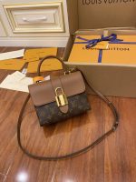 Louis Vuitton-Style Lockit Mini Bag – Brown Monogram Canvas with Leather Flap & Gold-Tone Lock Closure