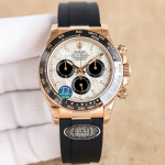 Rolex Daytona Replica Watch – Full Yellow Gold Case, Black Rubber Strap, Distressed White Dial with Chronograph Function - 图片 5