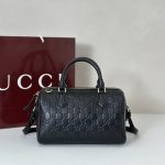 Gucci-Style Top Handle Mini Bag – Black Embossed GG Leather with Gold-Tone Hardware & Adjustable Strap - 图片 4