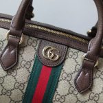 Gucci-Style Top Handle Mini Bag – Beige GG Monogram Canvas with Red & Green Web Stripe, Double G Buckle & Brown Leather Trim - 图片 5