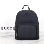 Gucci-Style GG Supreme Backpack – Dark Blue & Black Monogram Canvas with Leather Trim & Oval Logo Patch